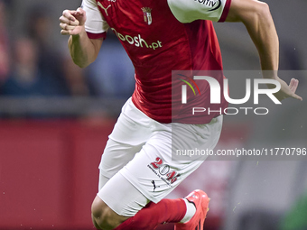 Amine El Ouazzani of SC Braga is in action during the Liga Portugal Betclic match between SC Braga and Sporting CP at Estadio Municipal de B...