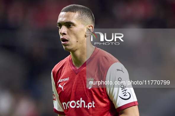 Amine El Ouazzani of SC Braga looks on during the Liga Portugal Betclic match between SC Braga and Sporting CP at Estadio Municipal de Braga...