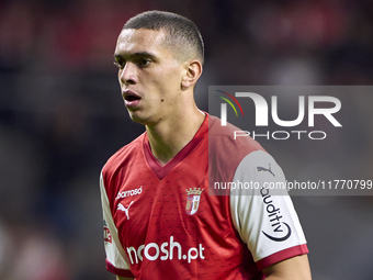 Amine El Ouazzani of SC Braga looks on during the Liga Portugal Betclic match between SC Braga and Sporting CP at Estadio Municipal de Braga...