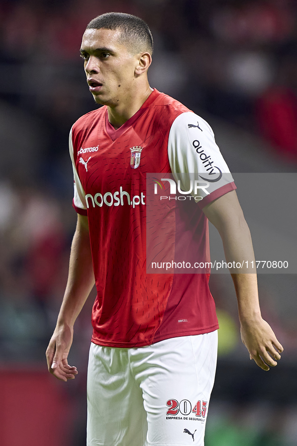 Amine El Ouazzani of SC Braga looks on during the Liga Portugal Betclic match between SC Braga and Sporting CP at Estadio Municipal de Braga...