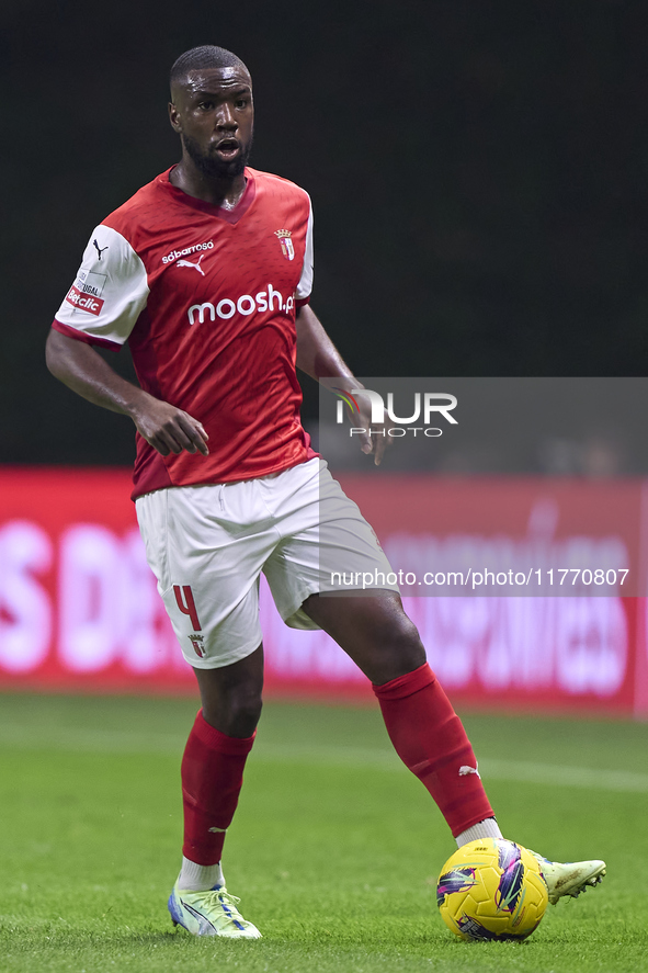 Sikou Niakate of SC Braga is in action during the Liga Portugal Betclic match between SC Braga and Sporting CP at Estadio Municipal de Braga...