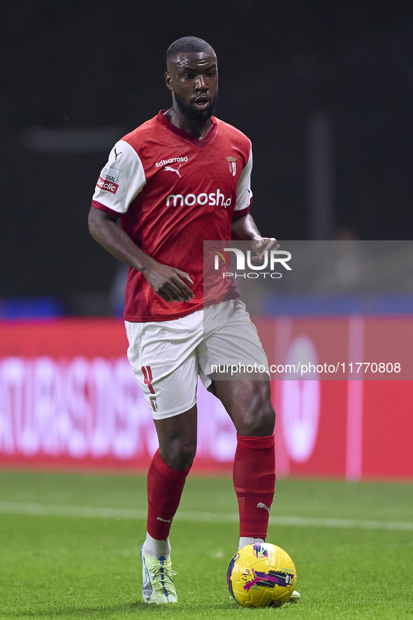 Sikou Niakate of SC Braga is in action during the Liga Portugal Betclic match between SC Braga and Sporting CP at Estadio Municipal de Braga...