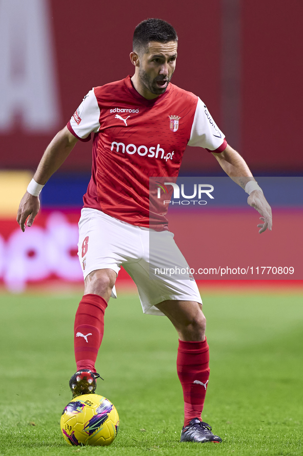 Joao Moutinho of SC Braga plays during the Liga Portugal Betclic match between SC Braga and Sporting CP at Estadio Municipal de Braga in Bra...