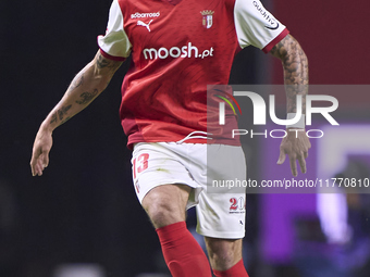 Joao Ferreira of SC Braga is in action during the Liga Portugal Betclic match between SC Braga and Sporting CP at Estadio Municipal de Braga...