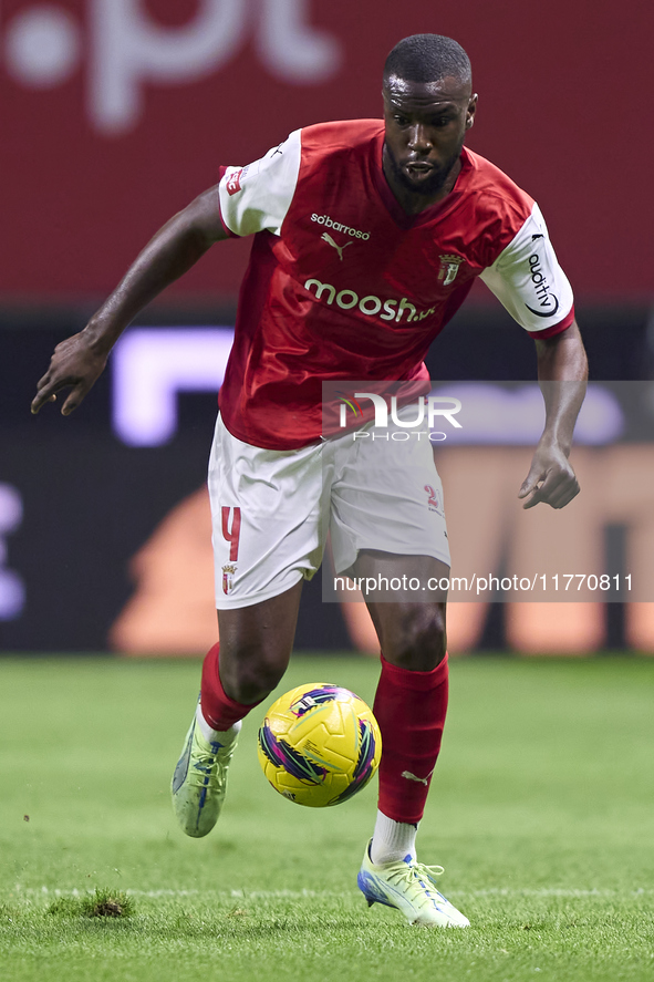 Sikou Niakate of SC Braga is in action during the Liga Portugal Betclic match between SC Braga and Sporting CP at Estadio Municipal de Braga...