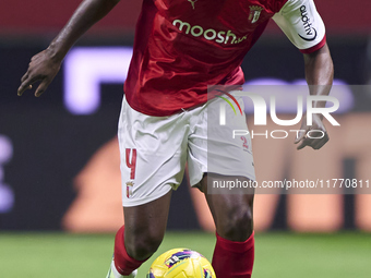 Sikou Niakate of SC Braga is in action during the Liga Portugal Betclic match between SC Braga and Sporting CP at Estadio Municipal de Braga...