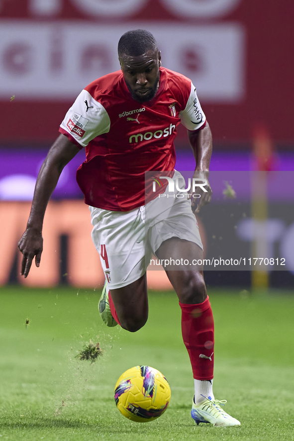 Sikou Niakate of SC Braga is in action during the Liga Portugal Betclic match between SC Braga and Sporting CP at Estadio Municipal de Braga...