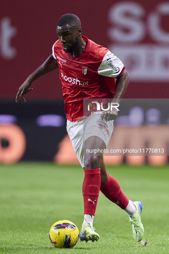 Sikou Niakate of SC Braga is in action during the Liga Portugal Betclic match between SC Braga and Sporting CP at Estadio Municipal de Braga...