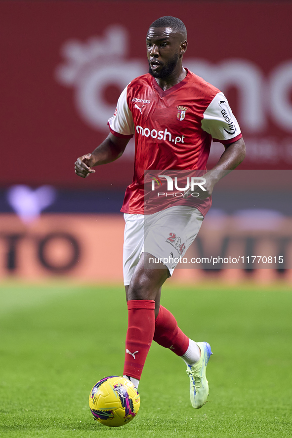 Sikou Niakate of SC Braga is in action during the Liga Portugal Betclic match between SC Braga and Sporting CP at Estadio Municipal de Braga...