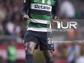 Ousmane Diomande of Sporting CP is in action during the Liga Portugal Betclic match between SC Braga and Sporting CP at Estadio Municipal de...