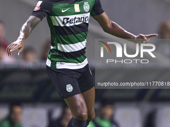 Matheus Reis of Sporting CP is in action during the Liga Portugal Betclic match between SC Braga and Sporting CP at Estadio Municipal de Bra...