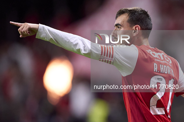 Ricardo Horta of SC Braga celebrates after scoring his team's first goal during the Liga Portugal Betclic match between SC Braga and Sportin...