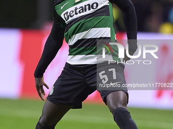 Geovany Quenda of Sporting CP is in action during the Liga Portugal Betclic match between SC Braga and Sporting CP at Estadio Municipal de B...