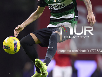 Zeno Debast of Sporting CP is in action during the Liga Portugal Betclic match between SC Braga and Sporting CP at Estadio Municipal de Brag...