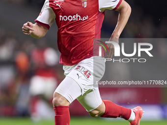 Amine El Ouazzani of SC Braga is in action during the Liga Portugal Betclic match between SC Braga and Sporting CP at Estadio Municipal de B...