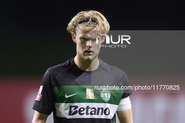 Morten Hjulmand of Sporting CP looks on during the Liga Portugal Betclic match between SC Braga and Sporting CP at Estadio Municipal de Brag...