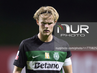 Morten Hjulmand of Sporting CP looks on during the Liga Portugal Betclic match between SC Braga and Sporting CP at Estadio Municipal de Brag...