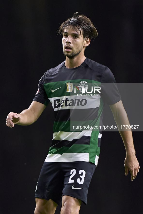 Daniel Braganca of Sporting CP looks on during the Liga Portugal Betclic match between SC Braga and Sporting CP at Estadio Municipal de Brag...