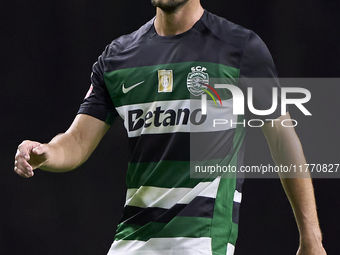 Daniel Braganca of Sporting CP looks on during the Liga Portugal Betclic match between SC Braga and Sporting CP at Estadio Municipal de Brag...