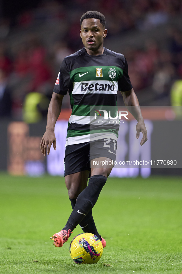 Geny Catamo of Sporting CP is in action during the Liga Portugal Betclic match between SC Braga and Sporting CP at Estadio Municipal de Brag...