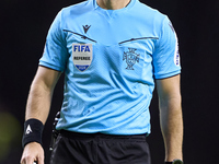 Referee Luis Godinho looks on during the Liga Portugal Betclic match between SC Braga and Sporting CP at Estadio Municipal de Braga in Braga...