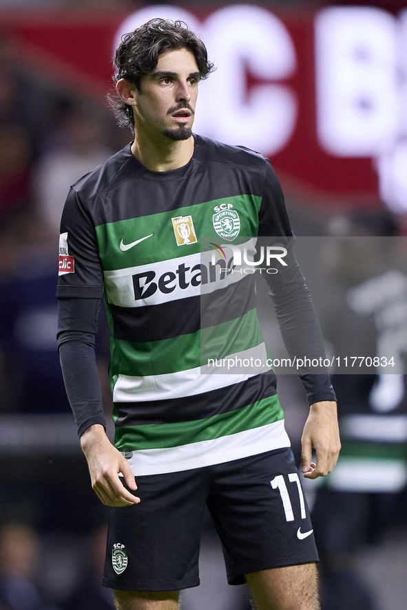 Francisco Trincao of Sporting CP looks on during the Liga Portugal Betclic match between SC Braga and Sporting CP at Estadio Municipal de Br...