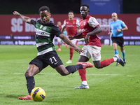 Geny Catamo of Sporting CP shoots on goal during the Liga Portugal Betclic match between SC Braga and Sporting CP at Estadio Municipal de Br...