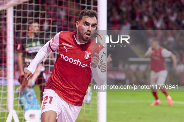 Ricardo Horta of SC Braga celebrates after scoring his team's first goal during the Liga Portugal Betclic match between SC Braga and Sportin...