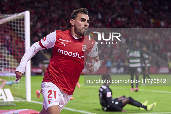 Ricardo Horta of SC Braga celebrates after scoring his team's first goal during the Liga Portugal Betclic match between SC Braga and Sportin...