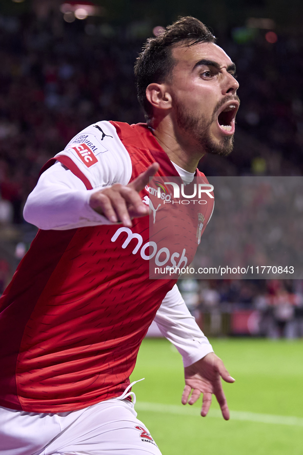 Ricardo Horta of SC Braga celebrates after scoring his team's first goal during the Liga Portugal Betclic match between SC Braga and Sportin...