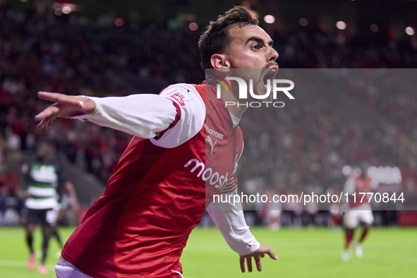 Ricardo Horta of SC Braga celebrates after scoring his team's first goal during the Liga Portugal Betclic match between SC Braga and Sportin...