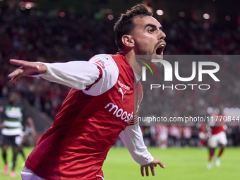 Ricardo Horta of SC Braga celebrates after scoring his team's first goal during the Liga Portugal Betclic match between SC Braga and Sportin...