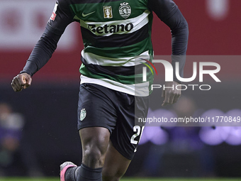 Ousmane Diomande of Sporting CP is in action during the Liga Portugal Betclic match between SC Braga and Sporting CP at Estadio Municipal de...