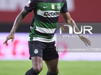 Matheus Reis of Sporting CP is in action during the Liga Portugal Betclic match between SC Braga and Sporting CP at Estadio Municipal de Bra...