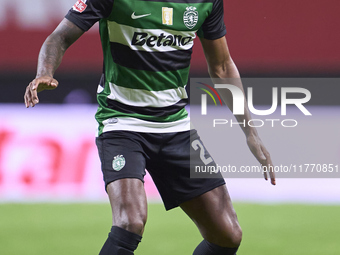 Matheus Reis of Sporting CP is in action during the Liga Portugal Betclic match between SC Braga and Sporting CP at Estadio Municipal de Bra...