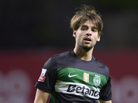 Daniel Braganca of Sporting CP reacts during the Liga Portugal Betclic match between SC Braga and Sporting CP at Estadio Municipal de Braga...