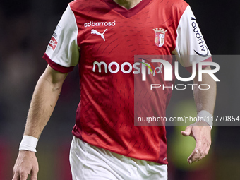 Joao Moutinho of SC Braga reacts during the Liga Portugal Betclic match between SC Braga and Sporting CP at Estadio Municipal de Braga in Br...