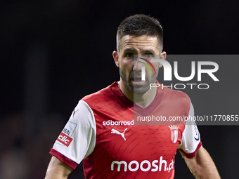 Joao Moutinho of SC Braga looks on during the Liga Portugal Betclic match between SC Braga and Sporting CP at Estadio Municipal de Braga in...