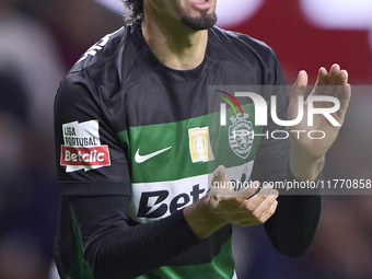 Francisco Trincao of Sporting CP reacts during the Liga Portugal Betclic match between SC Braga and Sporting CP at Estadio Municipal de Brag...