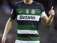 Morten Hjulmand of Sporting CP reacts during the Liga Portugal Betclic match between SC Braga and Sporting CP at Estadio Municipal de Braga...