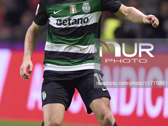 Conrad Harder of Sporting CP is in action during the Liga Portugal Betclic match between SC Braga and Sporting CP at Estadio Municipal de Br...