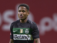 Geny Catamo of Sporting CP looks on during the Liga Portugal Betclic match between SC Braga and Sporting CP at Estadio Municipal de Braga in...