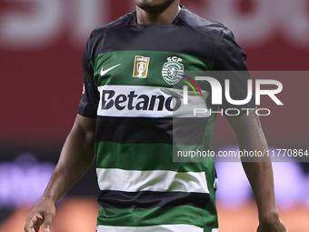 Geny Catamo of Sporting CP looks on during the Liga Portugal Betclic match between SC Braga and Sporting CP at Estadio Municipal de Braga in...