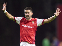 Joao Moutinho of SC Braga reacts during the Liga Portugal Betclic match between SC Braga and Sporting CP at Estadio Municipal de Braga in Br...