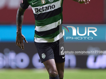 Matheus Reis of Sporting CP is in action during the Liga Portugal Betclic match between SC Braga and Sporting CP at Estadio Municipal de Bra...