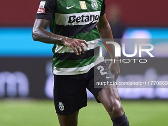 Matheus Reis of Sporting CP is in action during the Liga Portugal Betclic match between SC Braga and Sporting CP at Estadio Municipal de Bra...