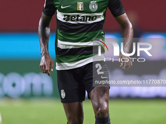 Matheus Reis of Sporting CP is in action during the Liga Portugal Betclic match between SC Braga and Sporting CP at Estadio Municipal de Bra...