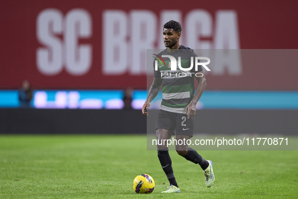 Matheus Reis of Sporting CP is in action during the Liga Portugal Betclic match between SC Braga and Sporting CP at Estadio Municipal de Bra...