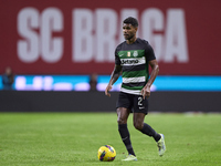 Matheus Reis of Sporting CP is in action during the Liga Portugal Betclic match between SC Braga and Sporting CP at Estadio Municipal de Bra...