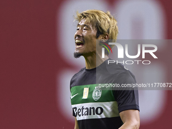 Hidemasa Morita of Sporting CP reacts during the Liga Portugal Betclic match between SC Braga and Sporting CP at Estadio Municipal de Braga...